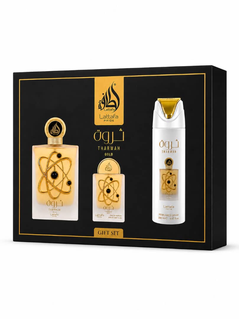 Lattafa Pride Tharwah Gold 3 Piece Gift Set