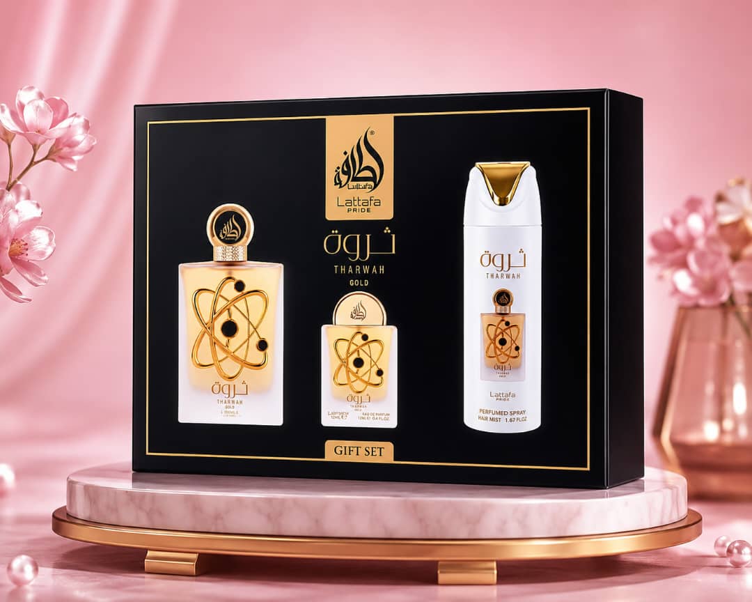 Lattafa Pride Tharwah Gold 3 Piece Gift Set view 4