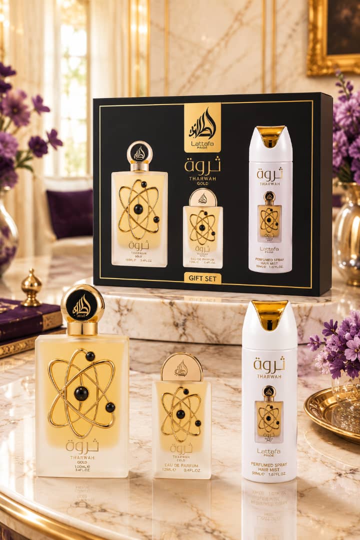 Lattafa Pride Tharwah Gold 3 Piece Gift Set view 1