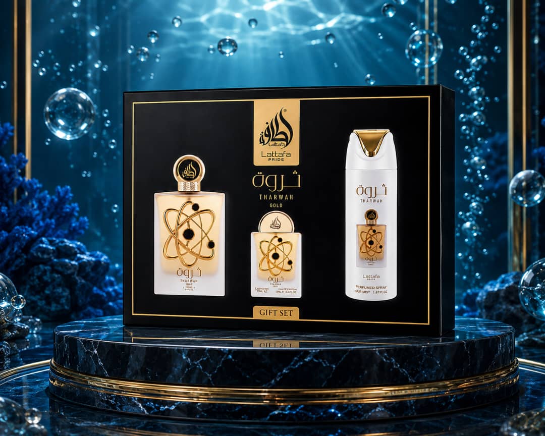 Lattafa Pride Tharwah Gold 3 Piece Gift Set view 2