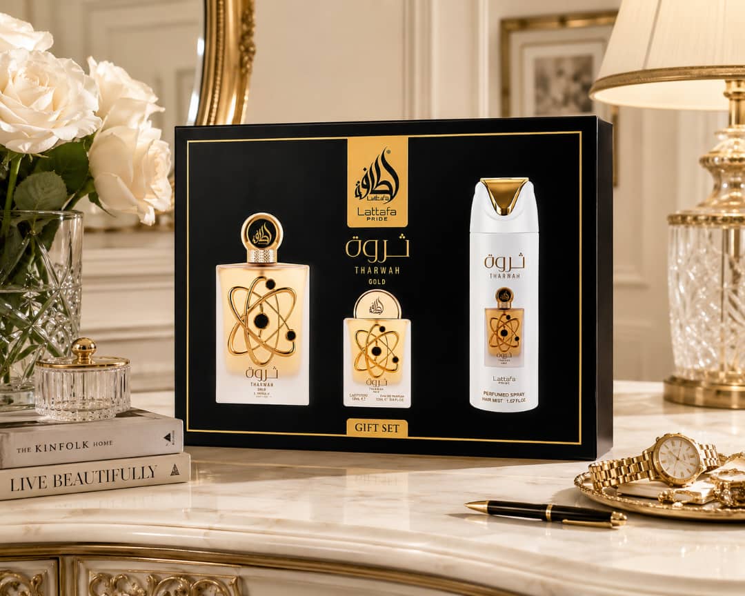 Lattafa Pride Tharwah Gold 3 Piece Gift Set view 3