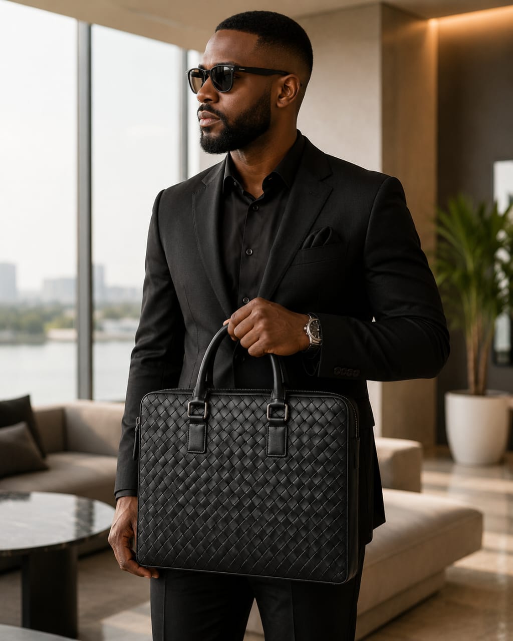 Black Basket-Weave Executive Briefcase — view 2