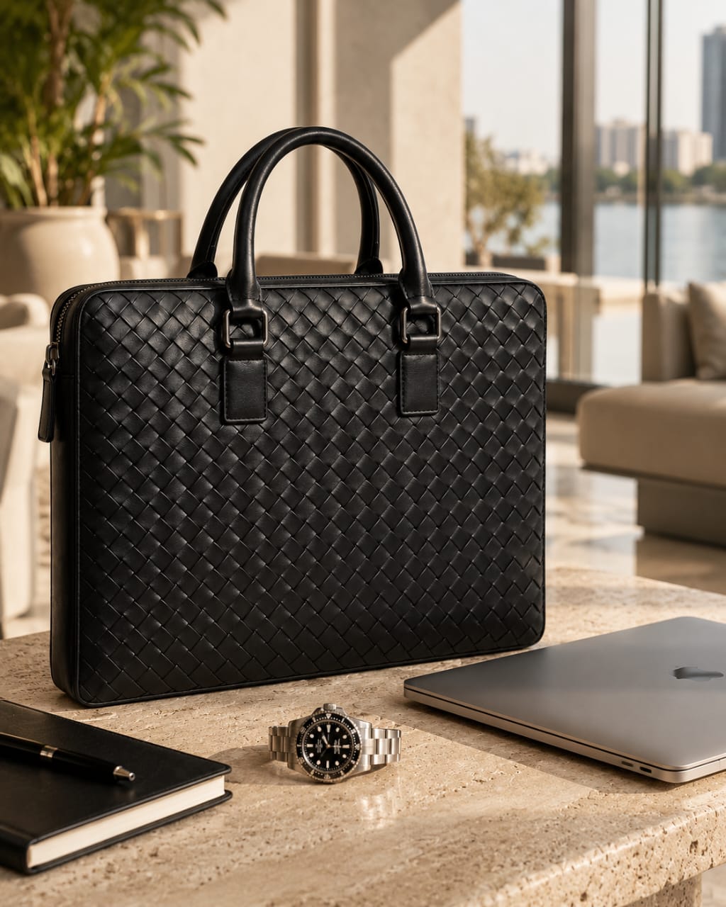 Black Basket-Weave Executive Briefcase — view 3